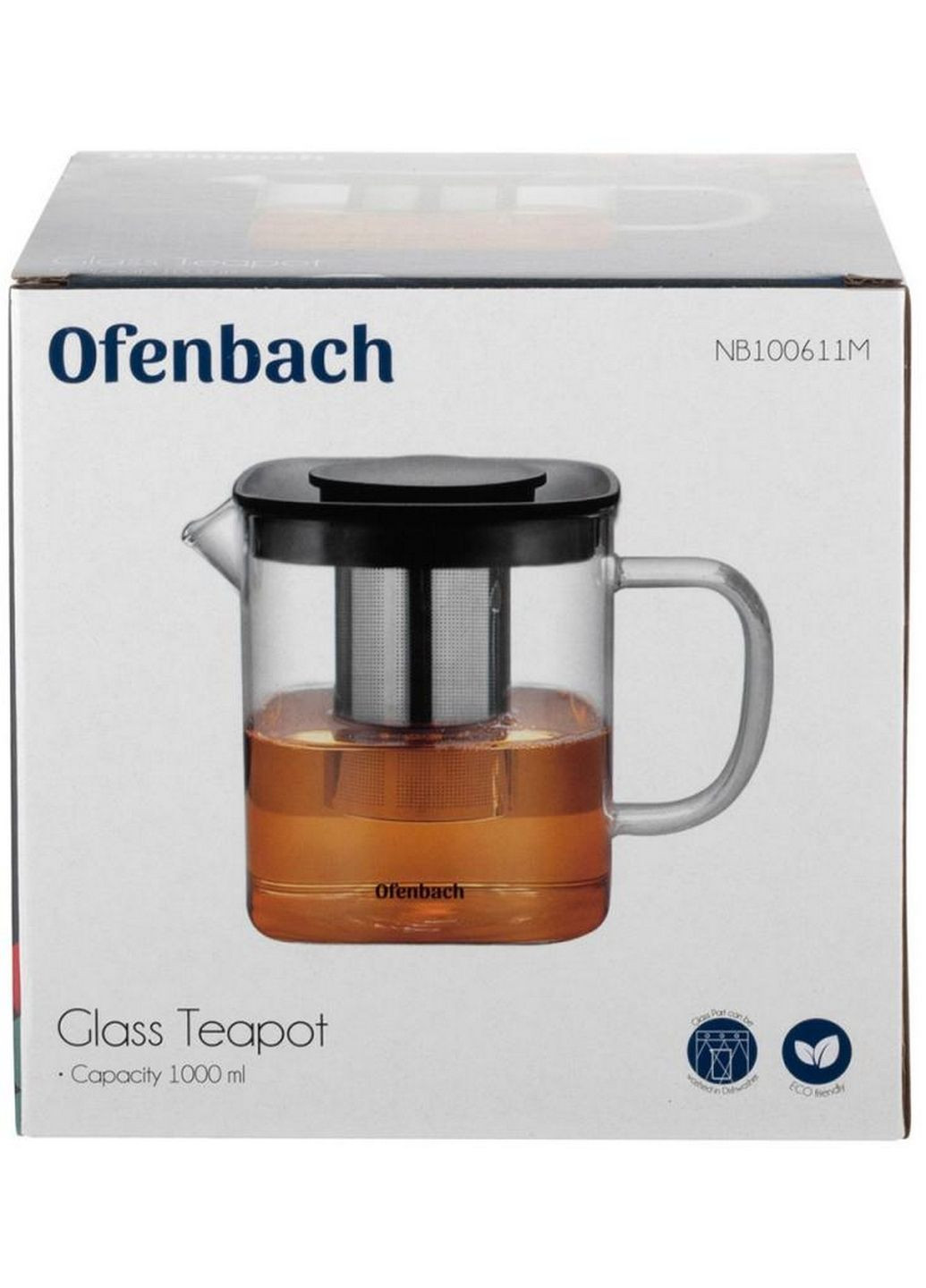Чайник стеклянный заварочный со съемным ситечком 1000 мл Ofenbach (289460421)