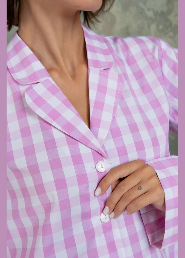 Рожева всесезон піжамний бавовняний костюм з брюками rose plaid Forly