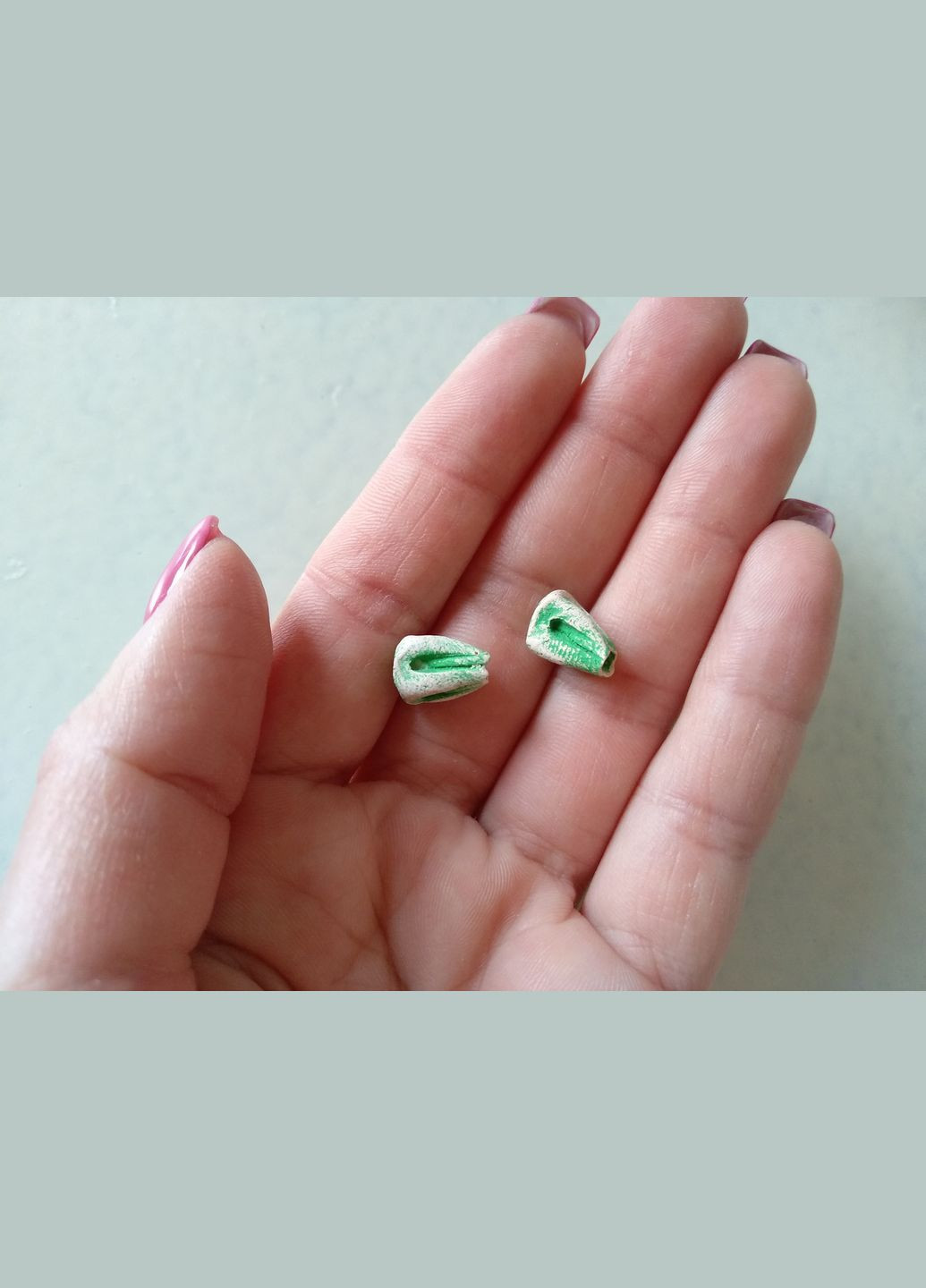 Керамические бусины ручной работы "Весенний Бутон №7" (зеленые) 2шт. Коти&Ангели (301533212)