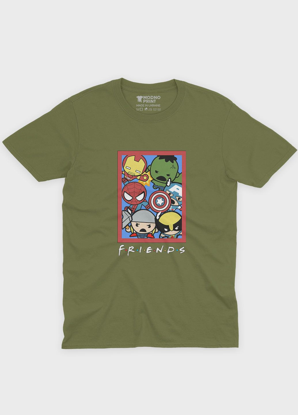 Хаки (оливковая) летняя женская футболка с принтом супергероями - мстители (ts001-1-hgr-006-025-006-f) Modno