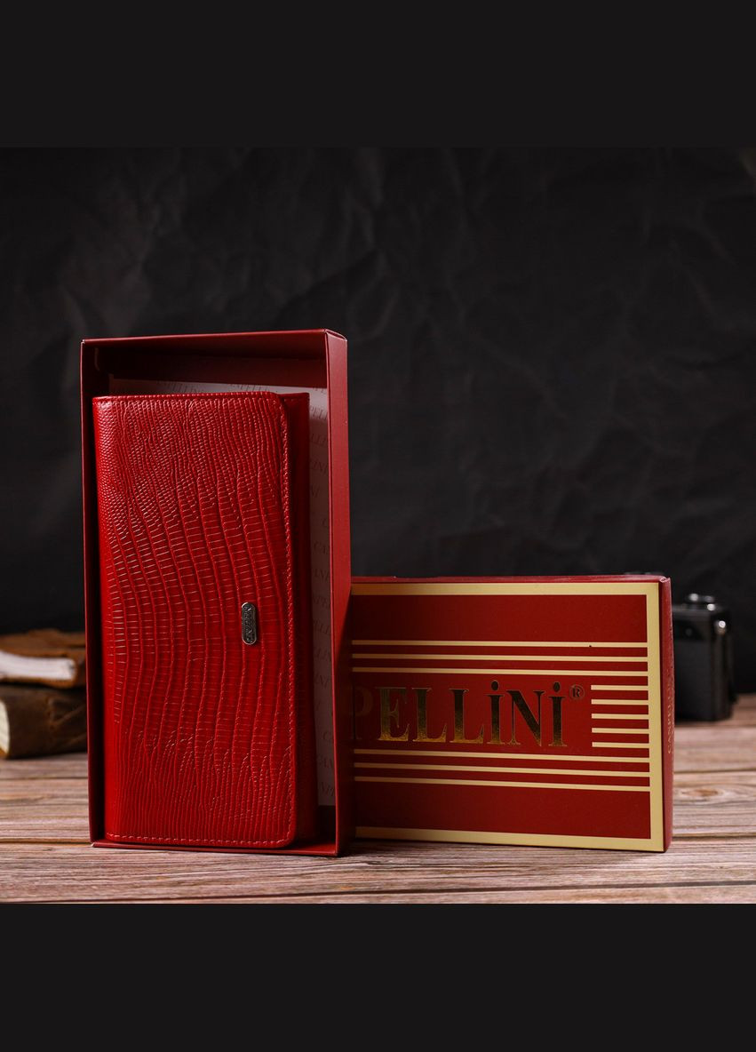 Місткий жіночий гаманець із фактурної натуральної шкіри з тисненням 21709 Червоний Canpellini (315340886)
