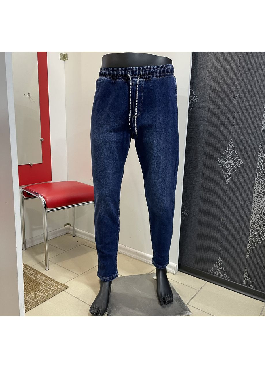 Джинси чоловічі МОМ на резинці щільні коса кишеня 32 сині No Brand (354331905)