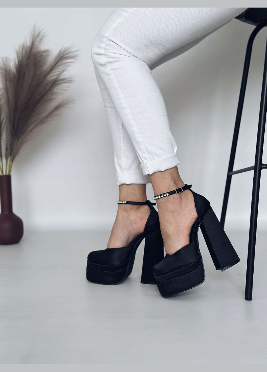 No Brand Вечерние трендовые туфли на высоком каблуке и платформе черный цвет атлас лодочки черный з текстиль, — всесезон (322650261)