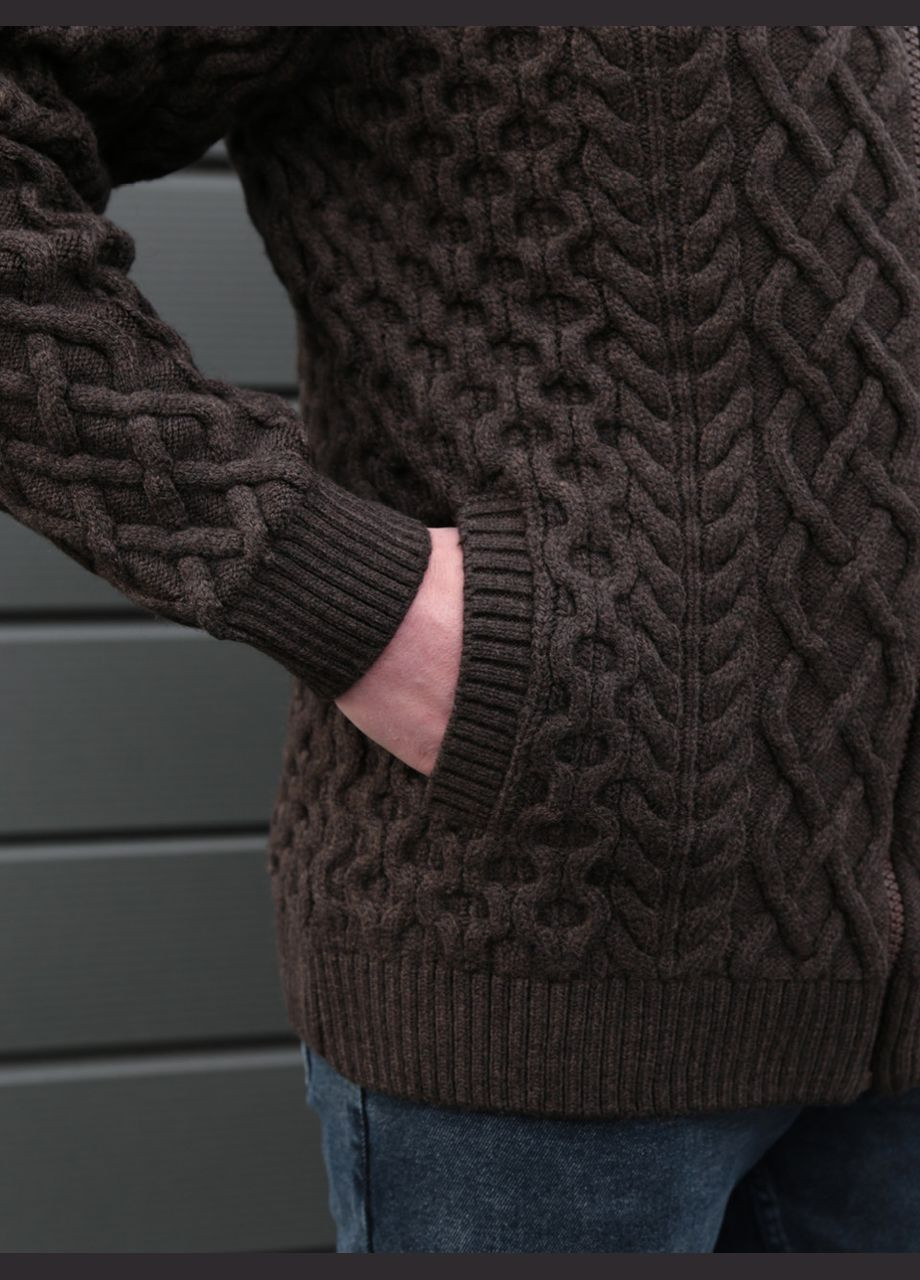 Коричневий зимовий светр чоловічий коричневий на блискавці з коміром великий розмір Pulltonic Пряма