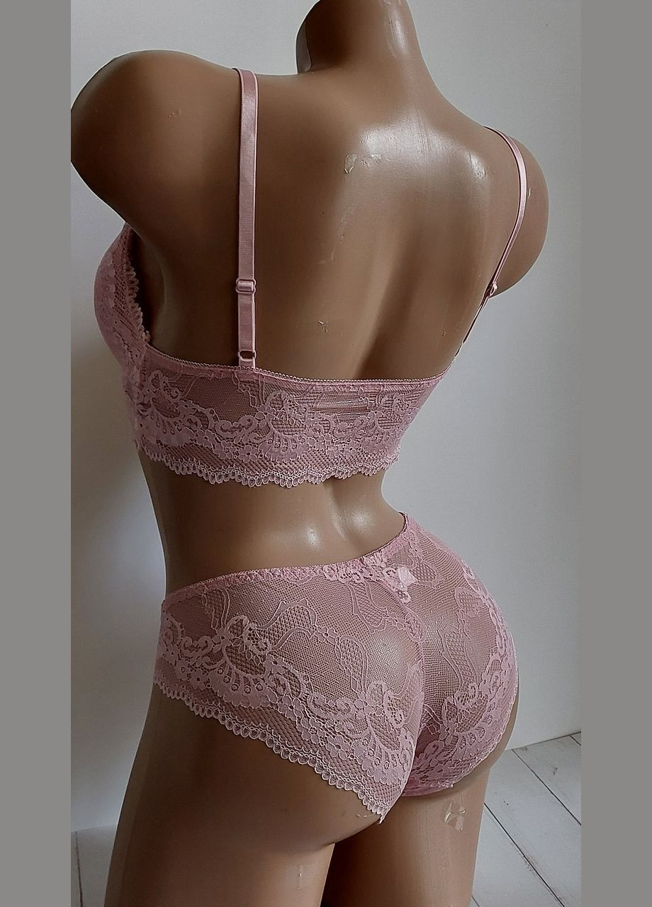 Світло-рожевий демісезонний комплект нижньої білизни ліф бралет і трусики s/m білий (2-210) New Style