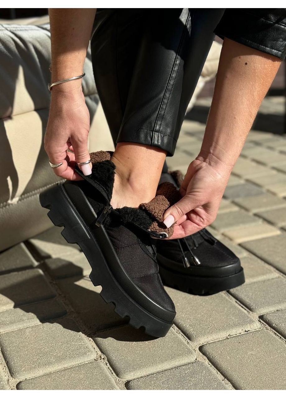 Черные черные дутики на шнуровке "andra" No Brand