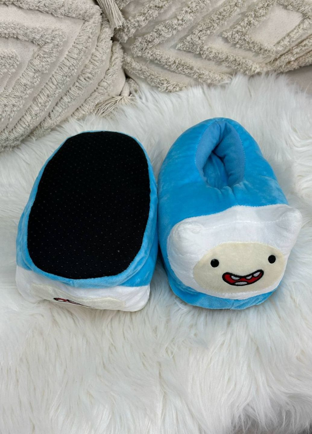 Голубые тапочки мужские фин время приключений плюшевые с антискользящей подошвой My Kigu