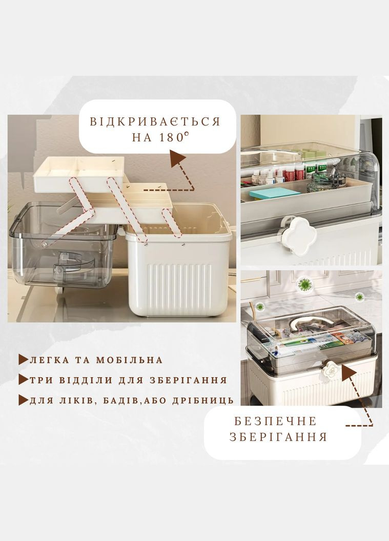 Аптечка органайзер для ліків, контейнер для зберігання таблеток Medic4 трьохрівневий бежевий No Brand (338436869)