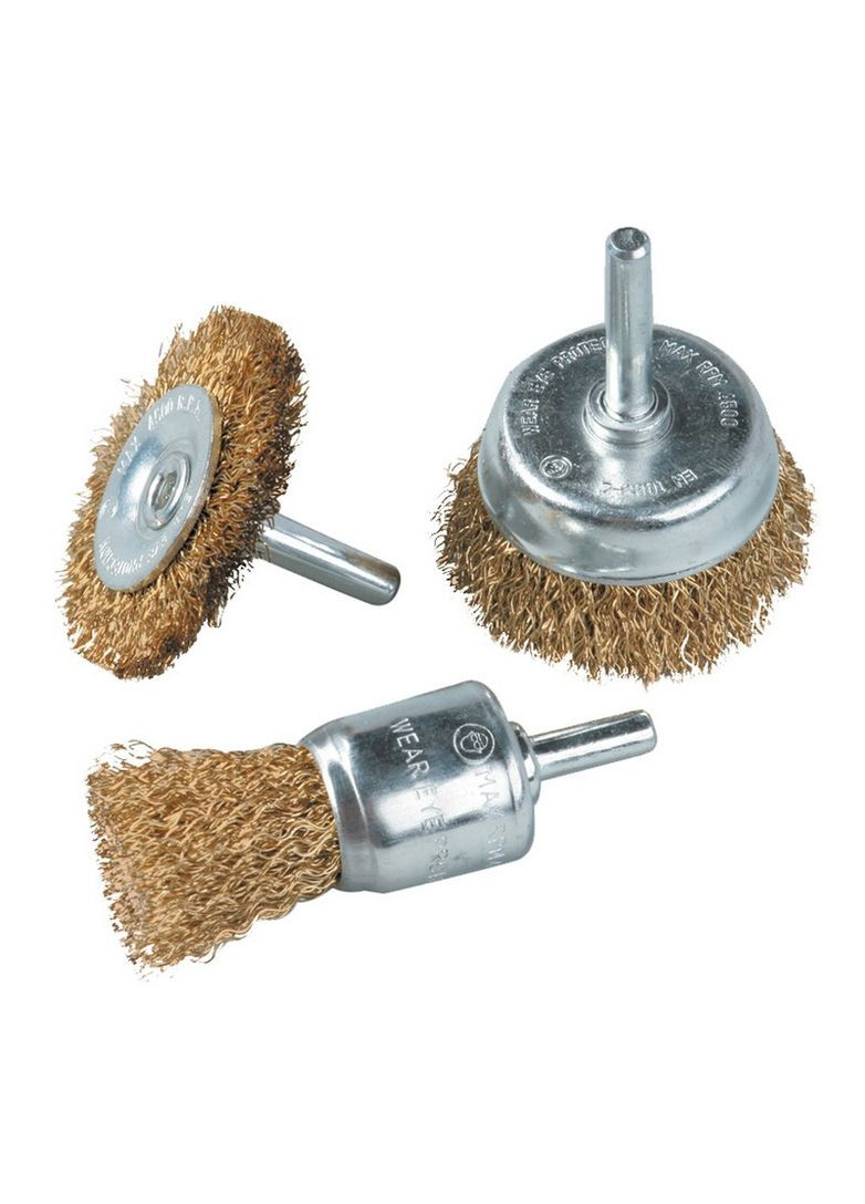 Щетки из латунированной рифленой проволоки со стержнем 3 шт (торц. 25/50 мм, диск. 50 мм) GM (19-9300) Mastertool (322704553)