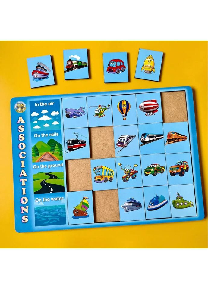 Деревянный пазл-вкладыш "Виды транспорта" (ПСД096) PSD096 сортер-ассоциации Ubumblebees (372494871)