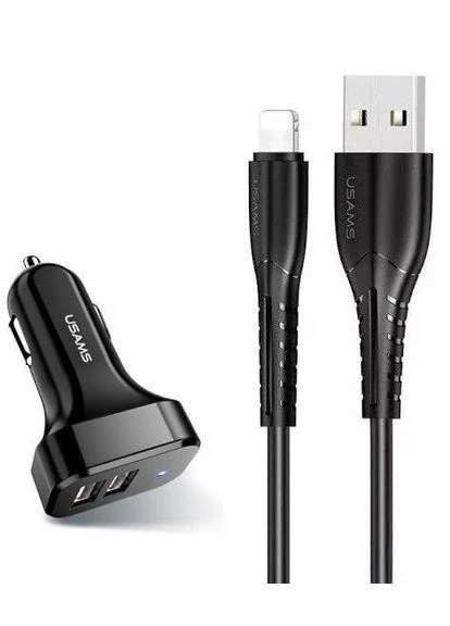 Автомобильное зарядное устройство для U35 (2xUSB, 2.1A) Black (6958444985961) + кабель Lightning USAMS (332976699)