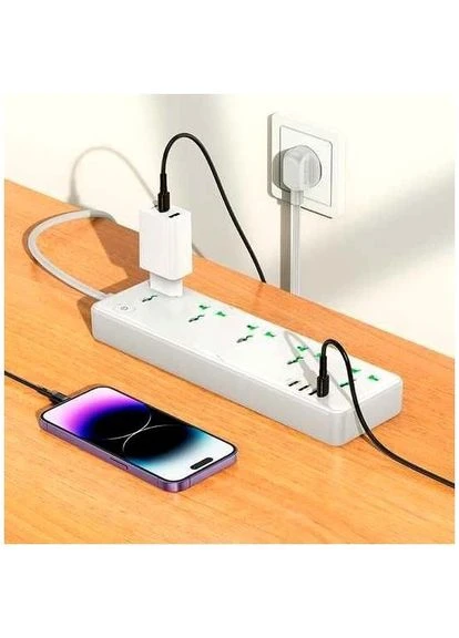 Мережевий фільтр AC14A 5-розеток з USB білий 1,5 м із заземленням тип F Hoco (370164071)