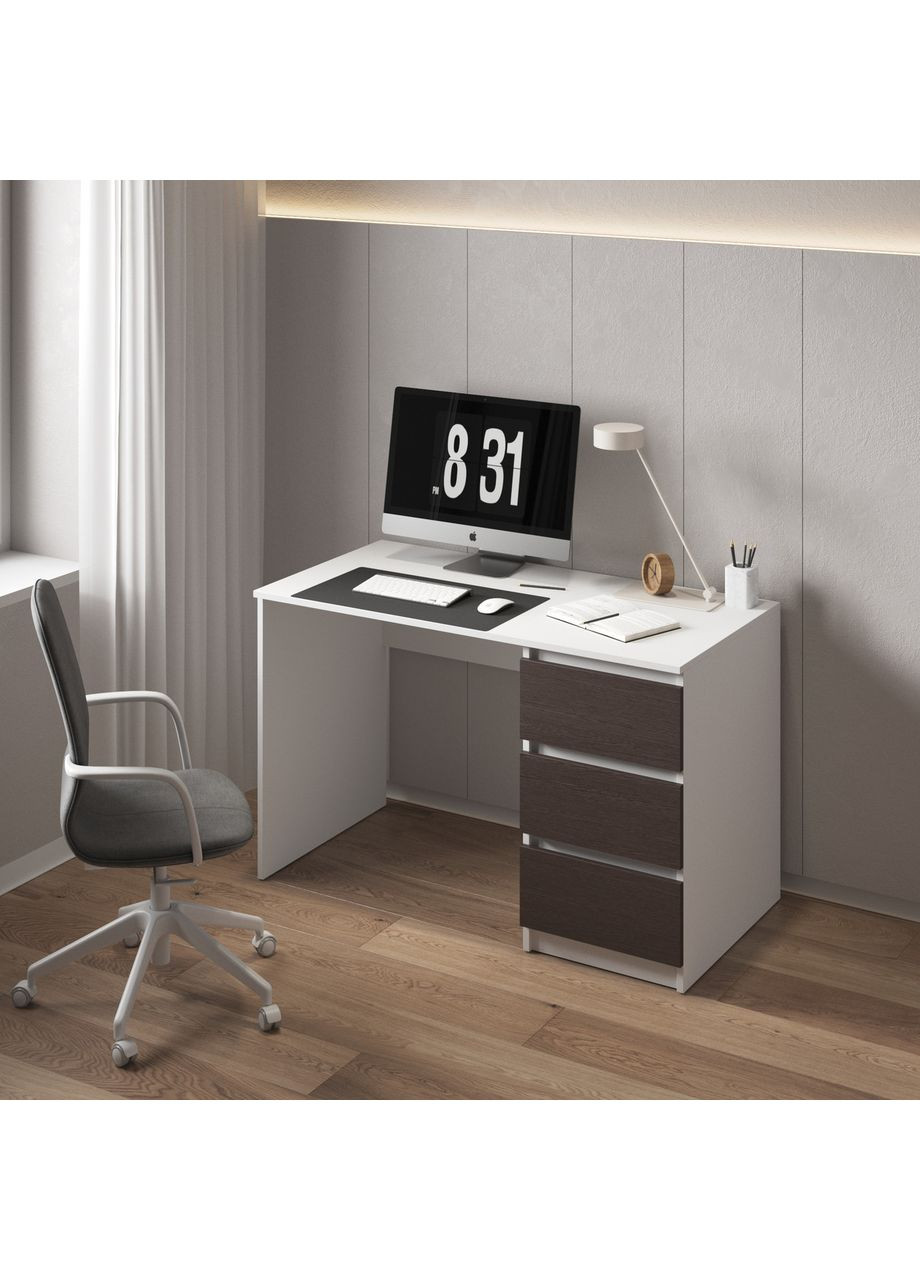 Стіл комп'ютерний, письмовий з 3 ящиками 1200x750x600 білий/венге темний No Brand (358928537)