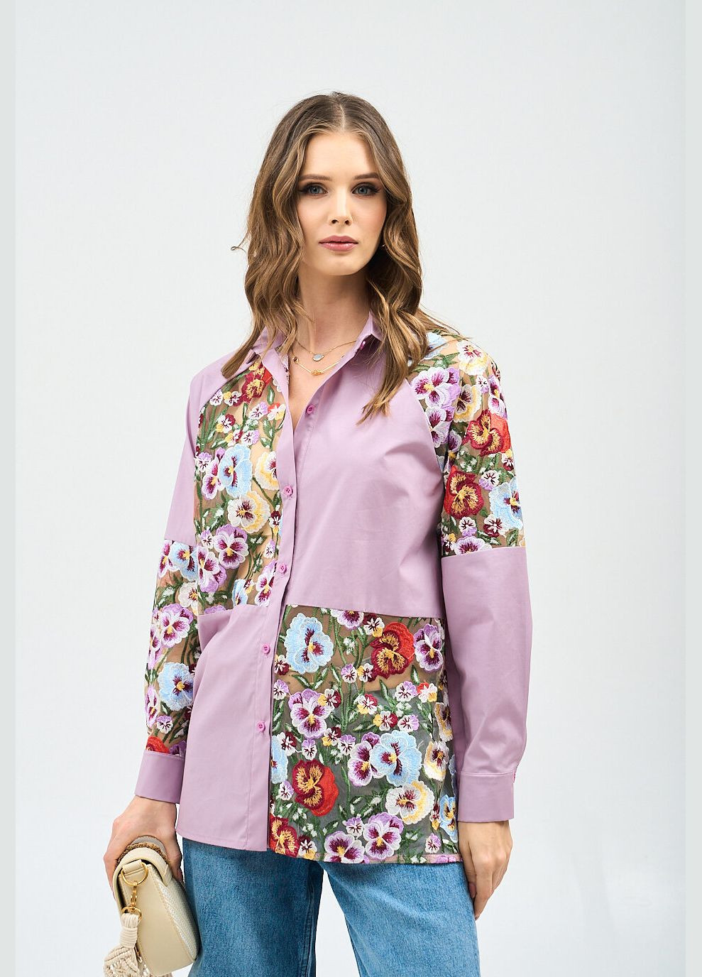 Рожева фрезова блуза з квітковими вставками - ua46 / eu40 Iren Klairie