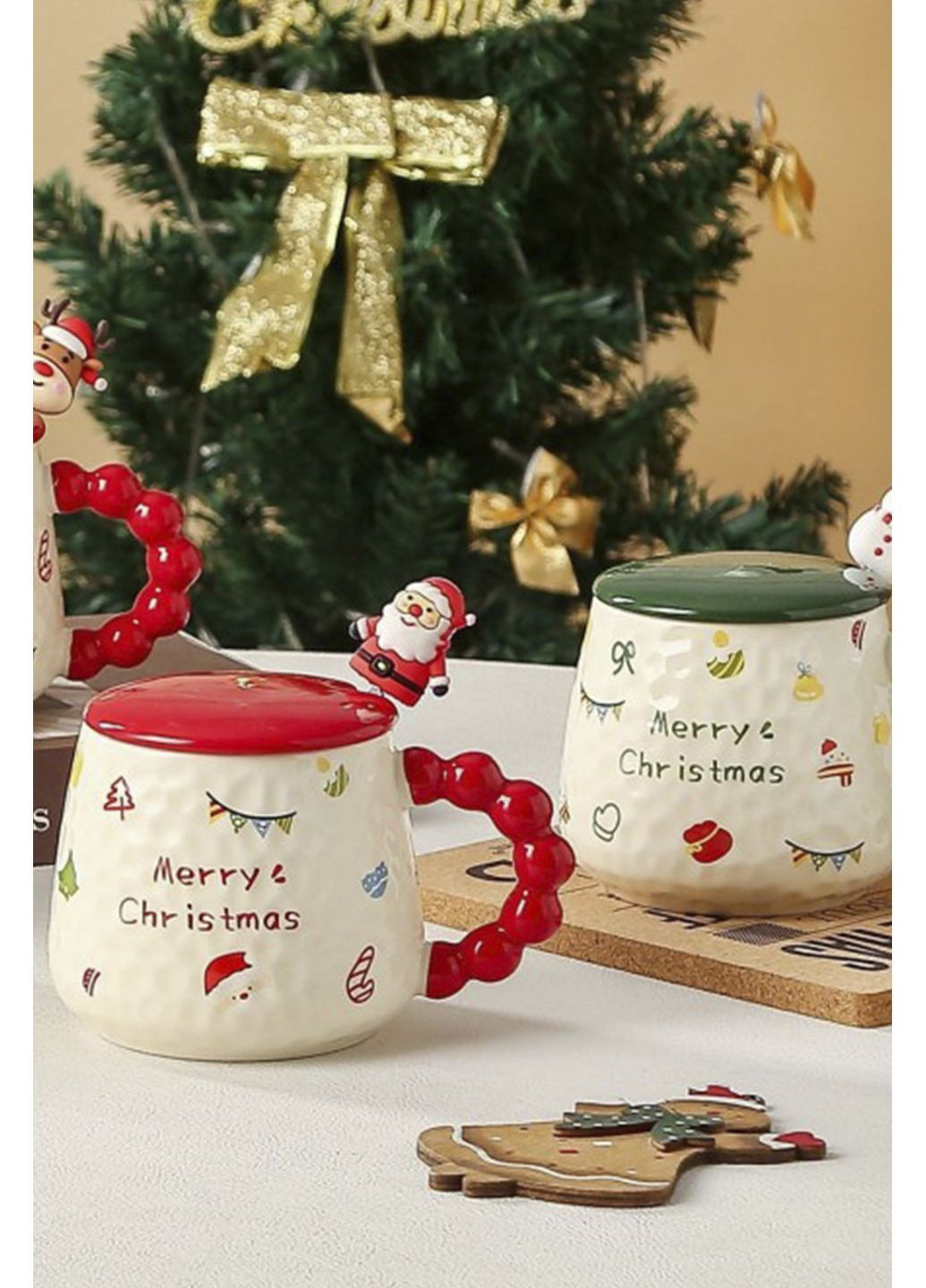 Новогодняя чашка "Merry Christmas" в комплекте с крышкой и ложкой цвет разноцветный ЦБ-00286405 No Brand (366198060)