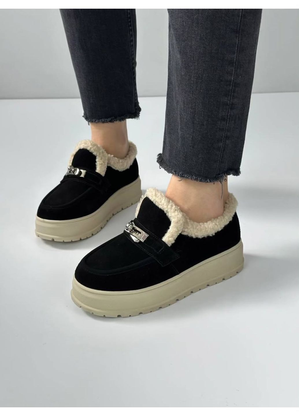 ITTS Трендові утеплені лофери, натуральна замша, зимові лофери, зимові черевики, лофери зима, зимові жіночі лофери код 7658 лофери чорний з натуральна замша, китай — зима (363136053)