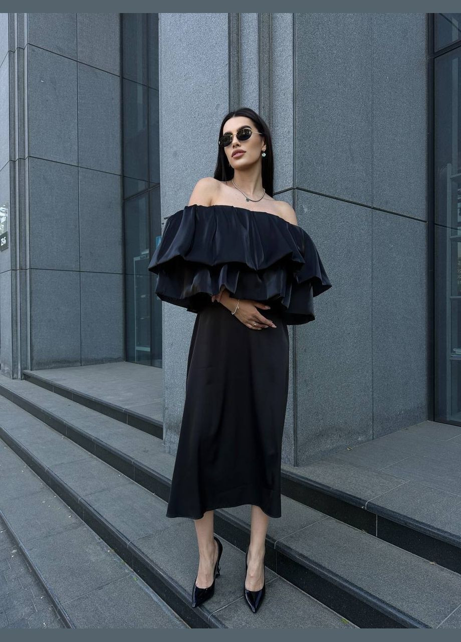 Воздушный женский топ с воланами черного цвета 32502 No Brand (348779820)