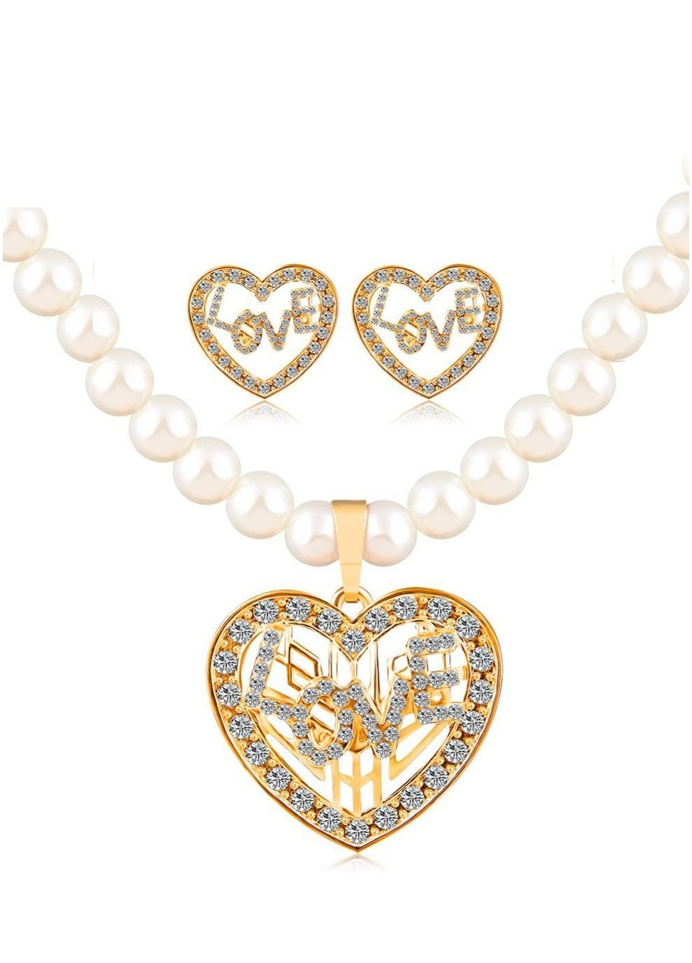 Комплект біжутерії намисто і сережки Серце з перлами, 2614 No Brand (370143398)