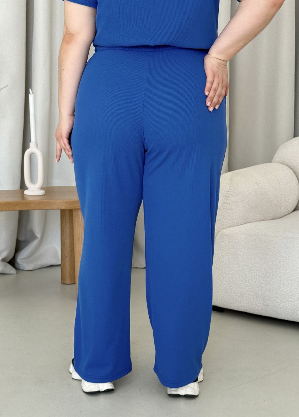 Широкие штаны палаццо в рубчик пояс на резинке Merlini Дженто (323450670)