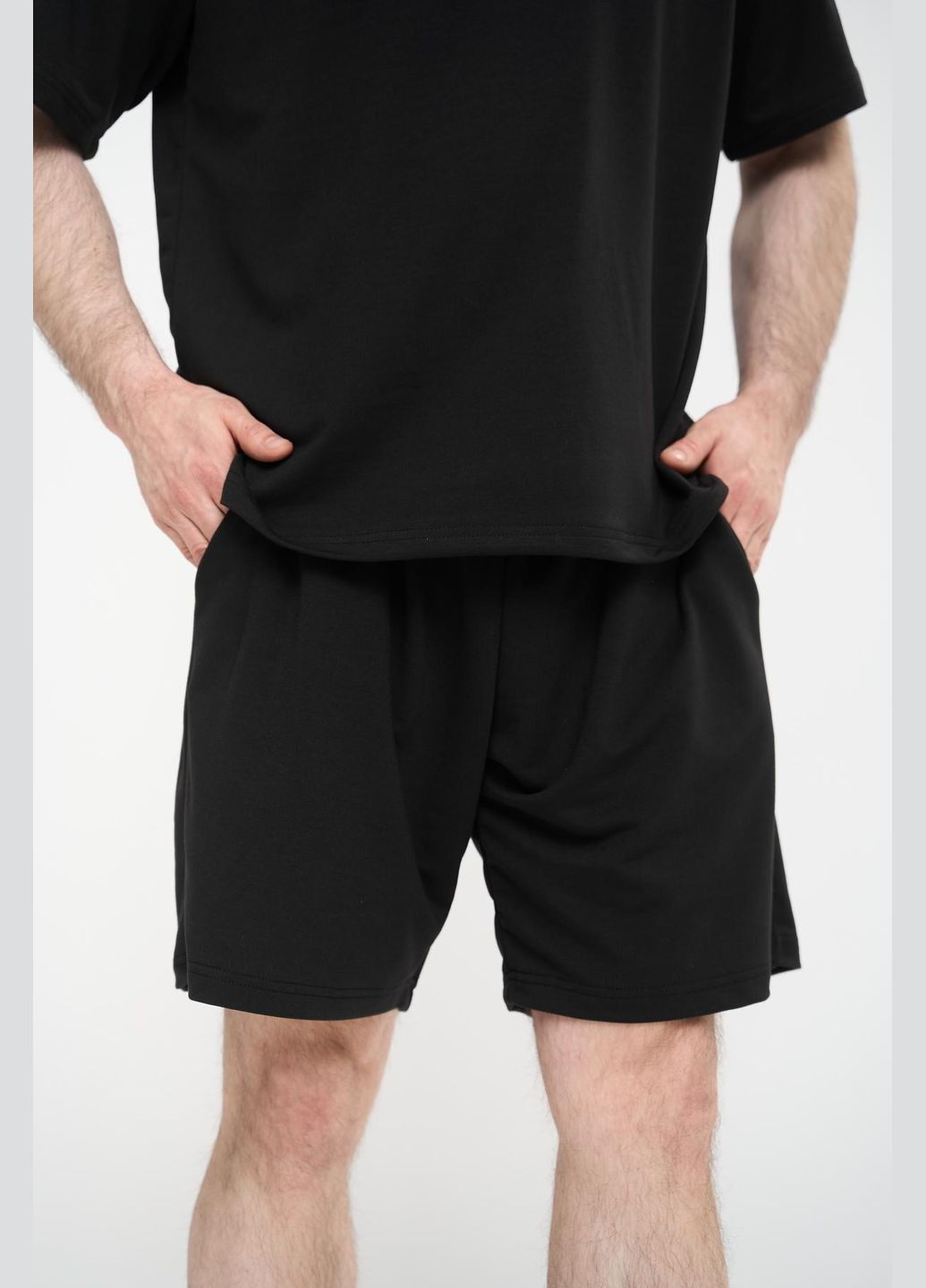 Чорний літній чоловічий літній костюм великого розміру з шортами Vakko