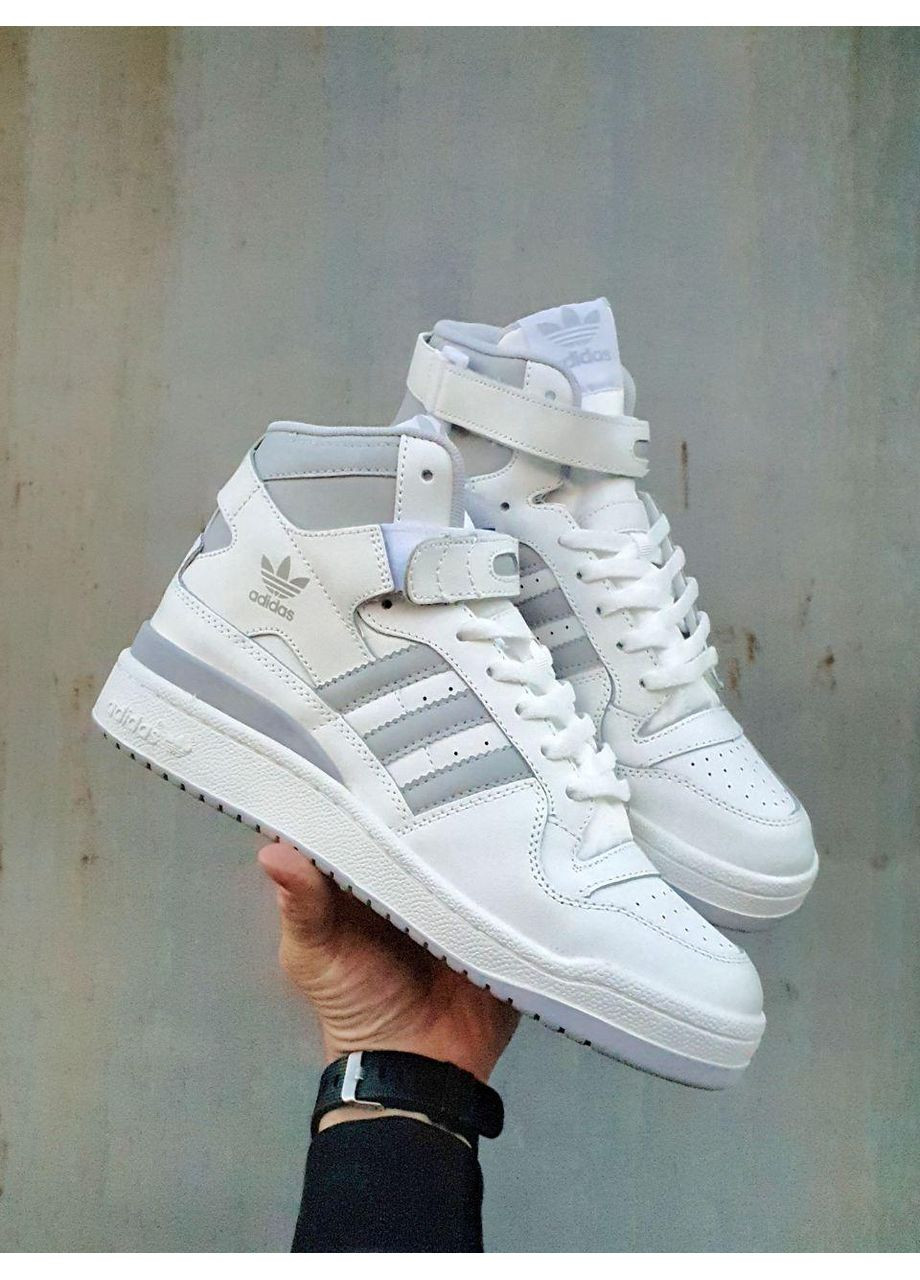 Серые демисезонные кроссовки мужские adidas forum 84 high white grey адидас форум 84 No Brand