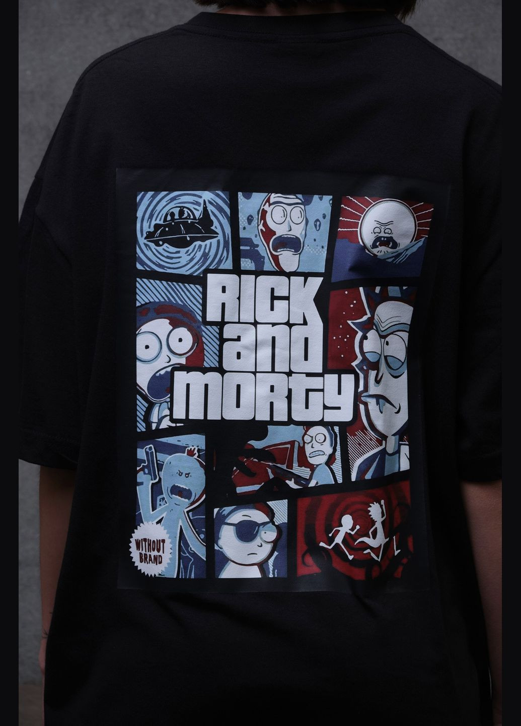 Женская Оверсайз Футболка С Принтом Rick and Morty Black Without - (302979532)