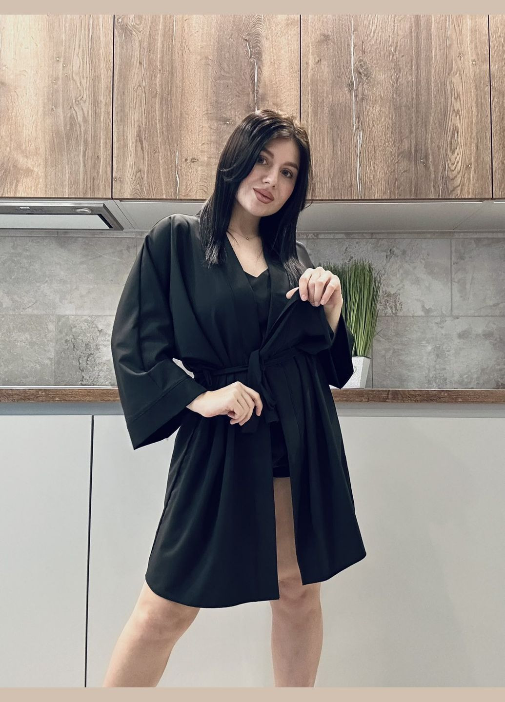 Халат и ночнушка, черный комплект для дома. Exclusive (311669531)