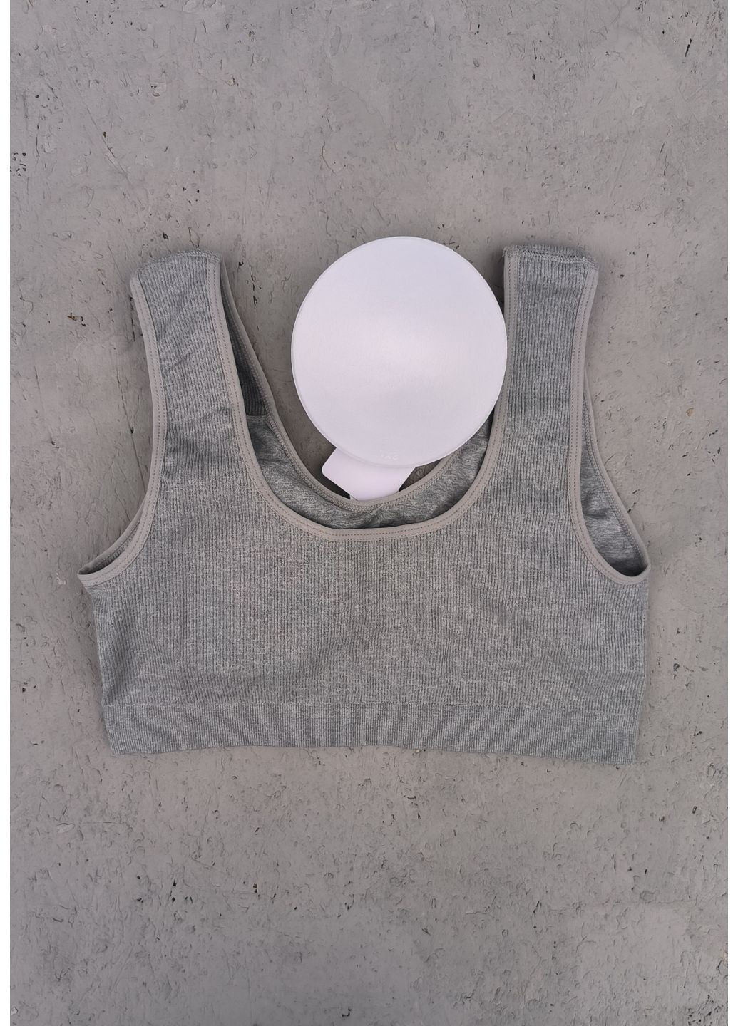 Сірий топ топ в рубчик на широких брителях No Brand без кісточок