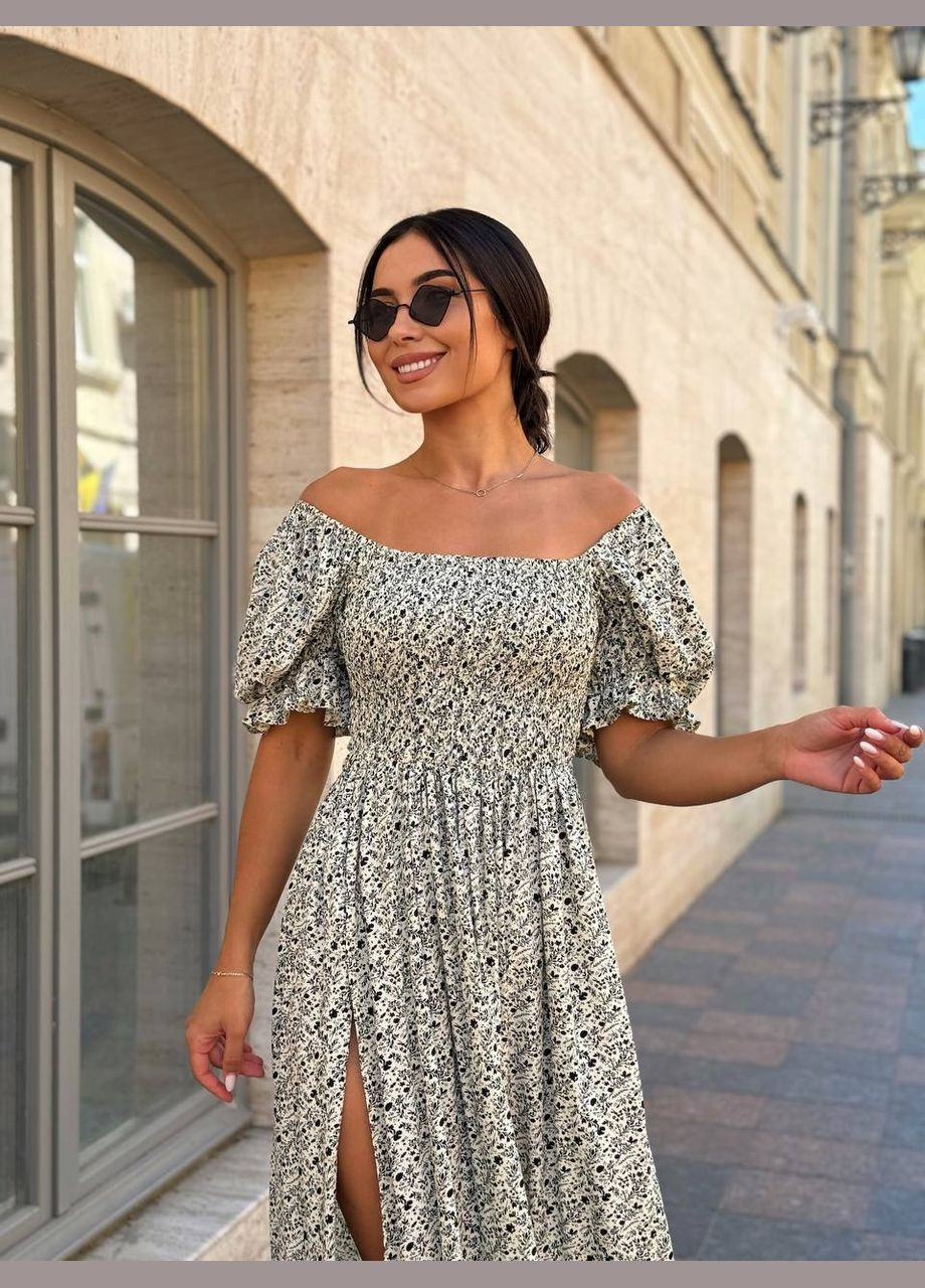 Чорно-білий пляжна, святковий, повсякденний, кежуал ніжна легка сукня з розрізом Vakko з квітковим принтом