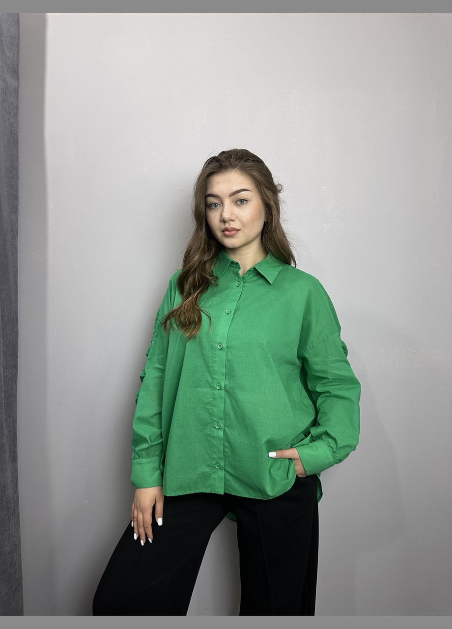 Зелена жіноча сорочка зелена дизайнерська mkkc9026-1 Modna KAZKA