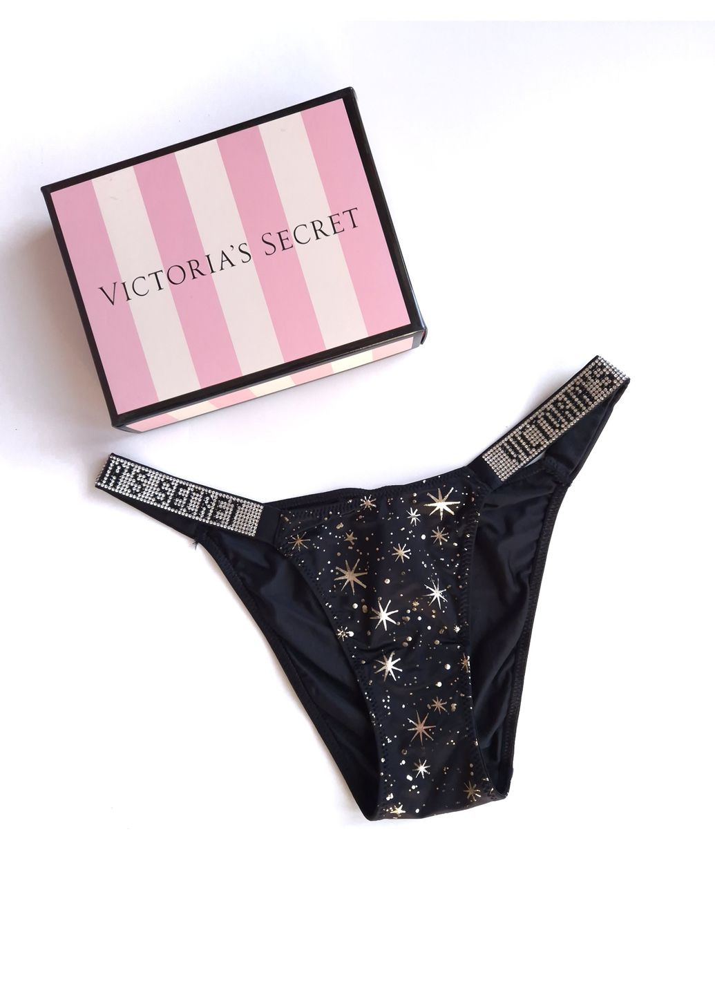 Трусики женские с золотистыми звездами и стразами Victoria's Secret (324069345)
