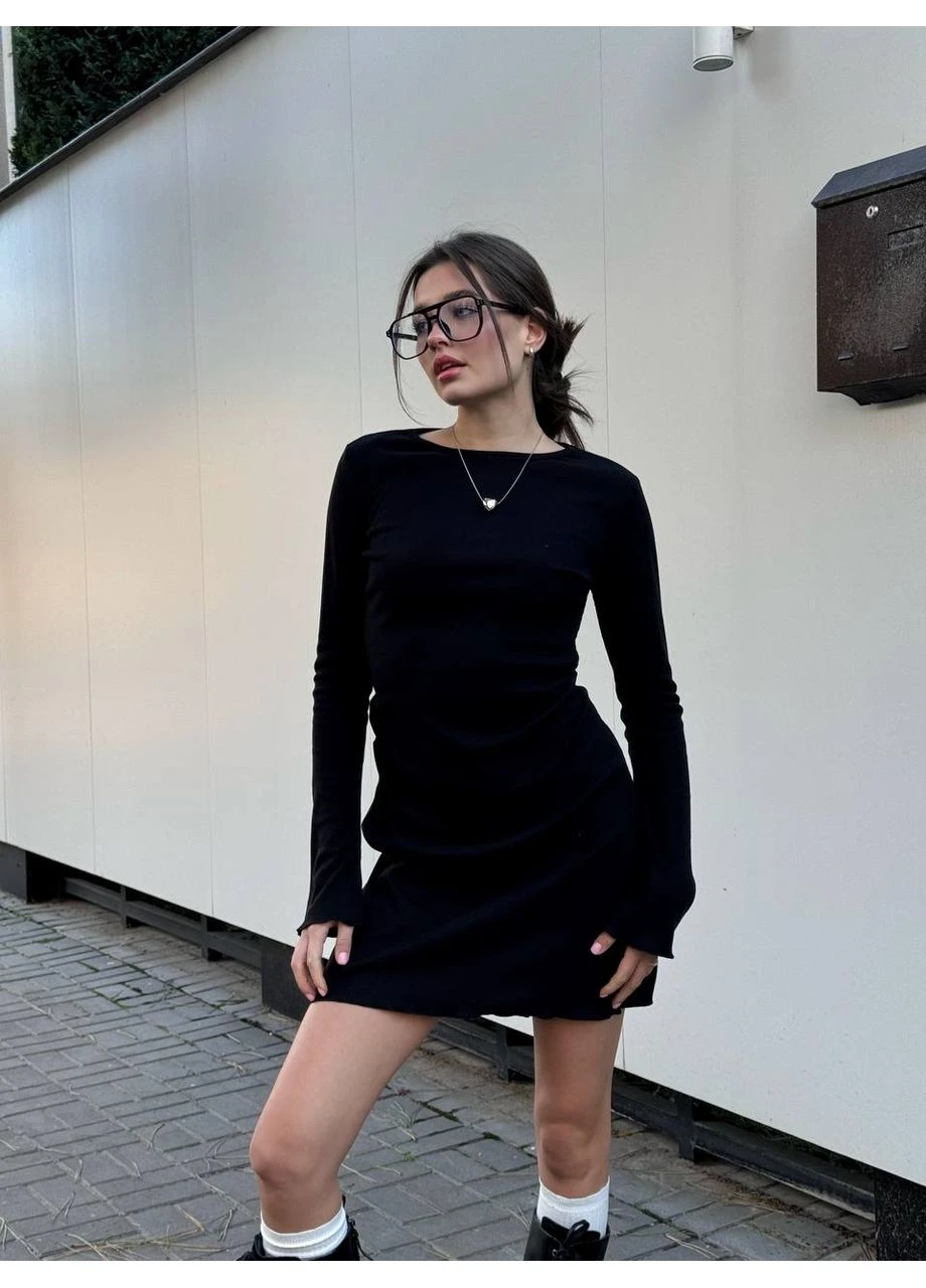 Черное платье мини в рубчик Fashion