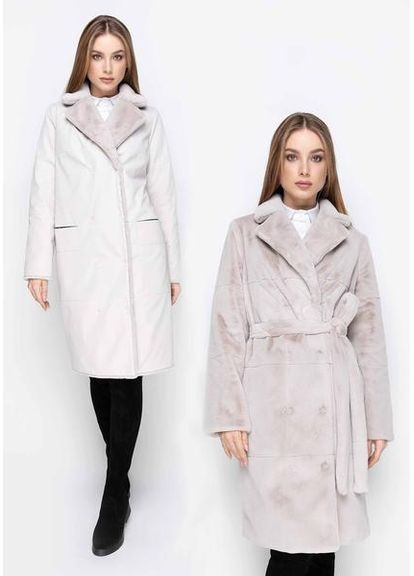 Роскошное Эко-Меховое Пальто 1103M-C Молоко/ Кремовый SAM S Samange (367582242)