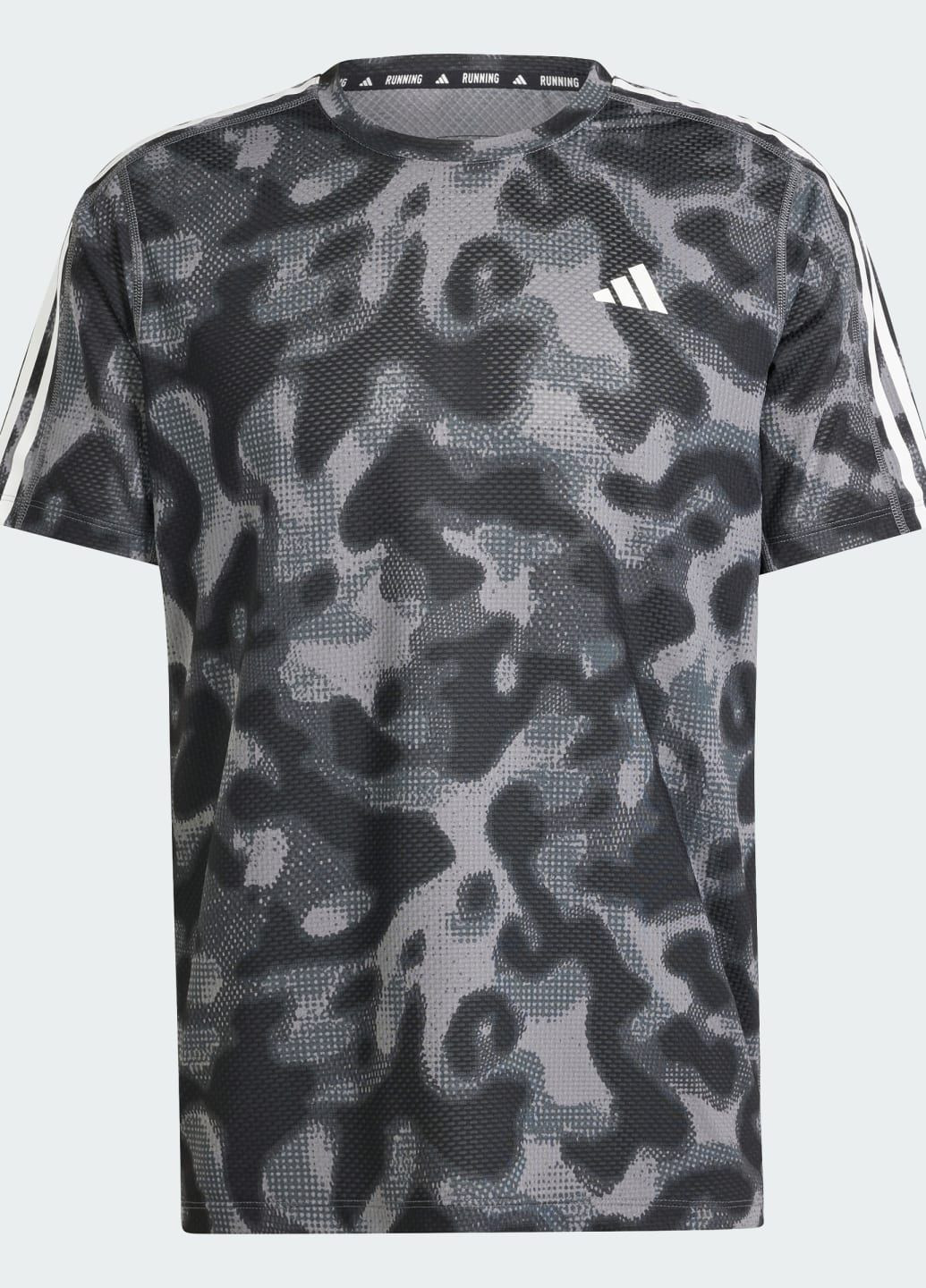 Сіра футболка own the run 3-stripes allover print adidas