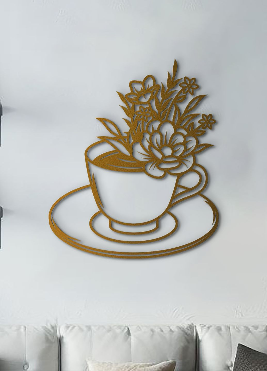 Современная картина на кухню, деревянный декор для дома "Цветочный кофе", декоративное панно 20х23 см Woodyard (292013625)
