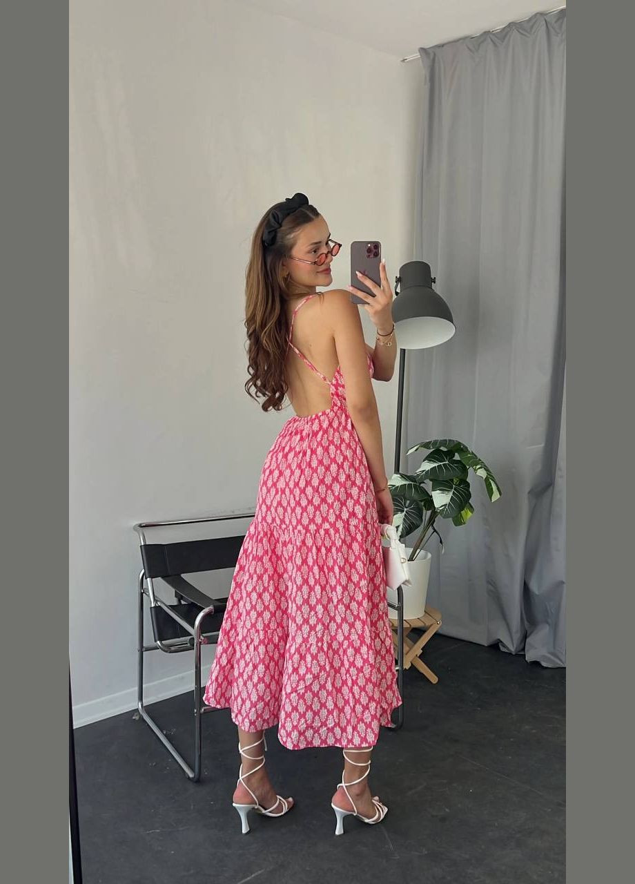 Рожева легка літня сукня-міді з відкритою спиною рожева No Brand