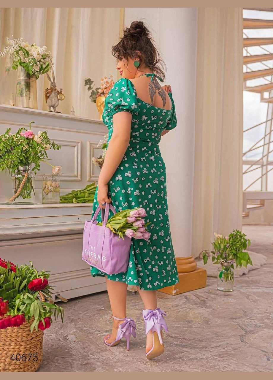 Зеленое повседневный платье летнее больших размеров Liton с цветочным принтом
