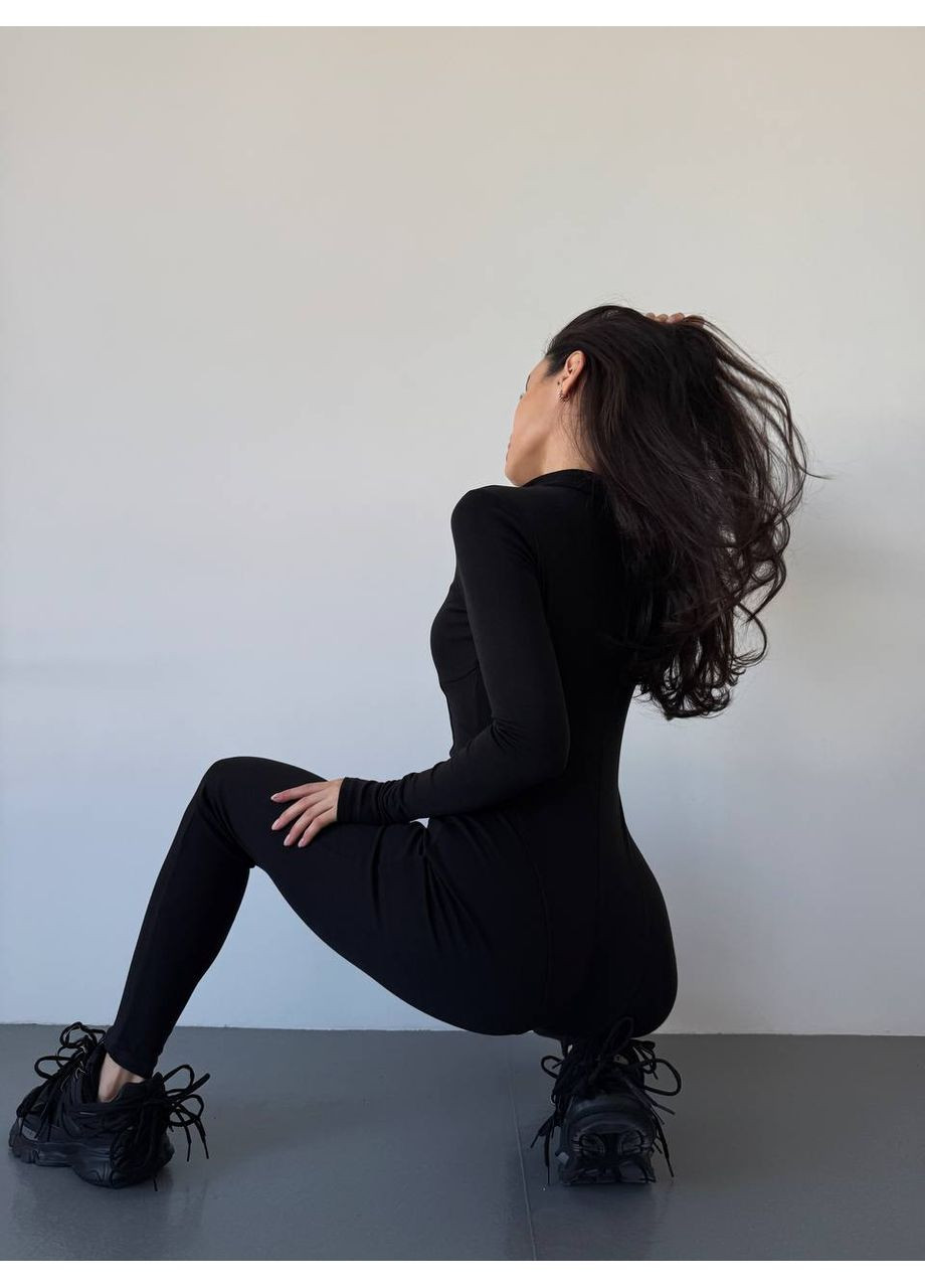 Жіночий трикотажний комбінезон Asi.Store.ua комбінезон-брюки чорний спортивний, повсякденний, вечірній, кежуал трикотаж