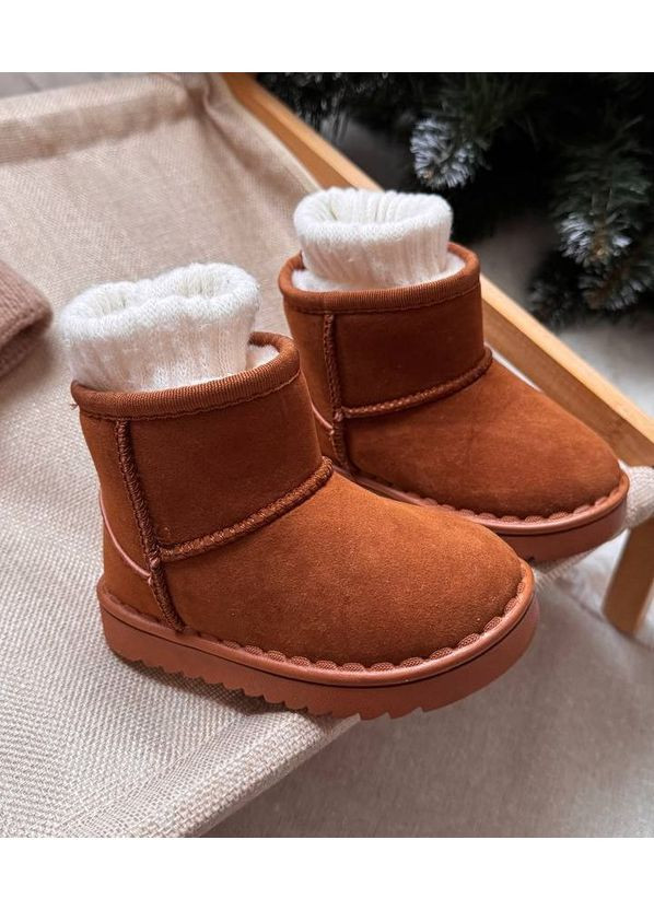 Цветные зимние угги детские змние fn эко-нубук коричневые No Brand