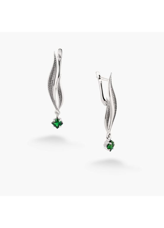 Серьги серебряные Вербочка Emerald 925 Zirkon Skifska Etnika (364203077)