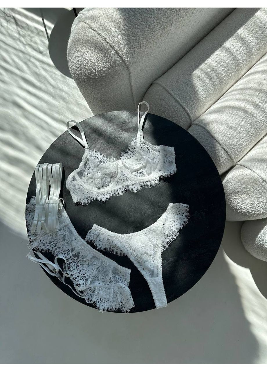 Белый балконет комплект женского белья | соблазнительная нежность, белый кружевной Vital-Textile с косточками полиэстер, эластан