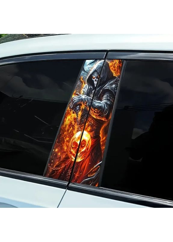 Наклейки на стійки дверей авто 3D TUNING STUDIO Череп вогонь 500х220х0.080мм=2штуки No Brand (362499808)