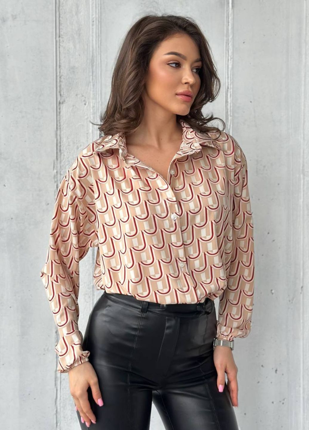 Бежевая рубашка свободного кроя с длинным рукавом Tik-Tak