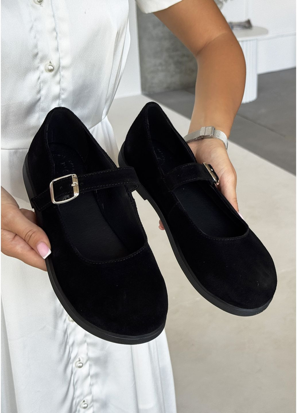 InFashion Елегантні жіночі туфлі з натуральної замші мері джейн чорний з натуральна замша, україна — демісезон (359655879)