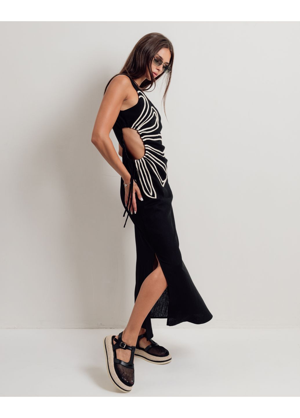 Чорна кежуал сукня довга льон Lavysh