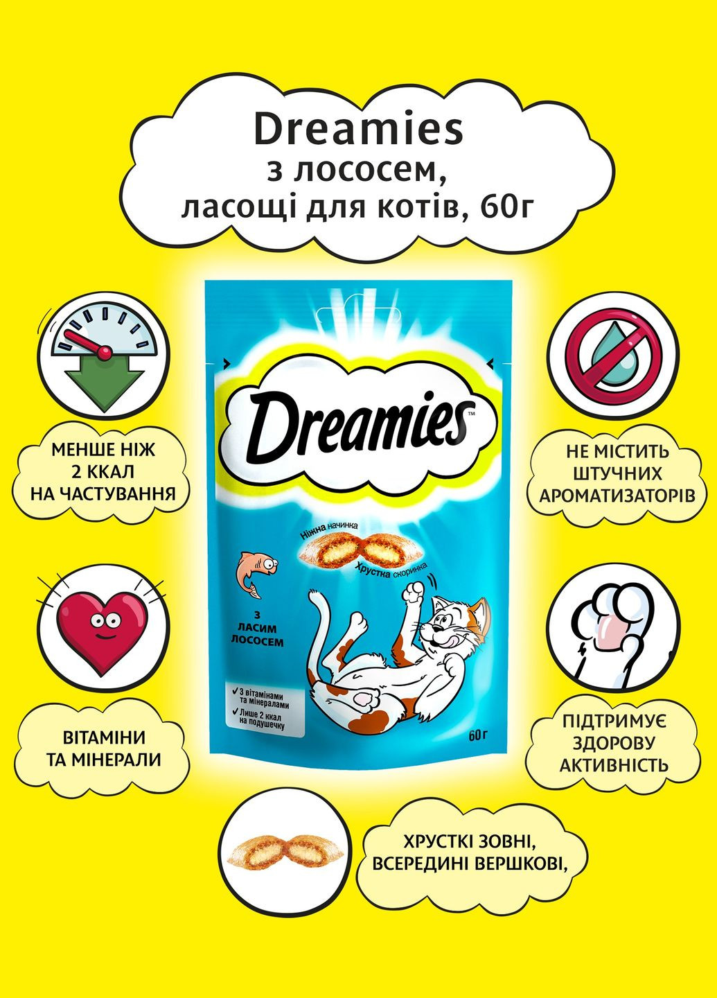 Ласощі для котів з лососем, 60 г Dreamies (303701210)
