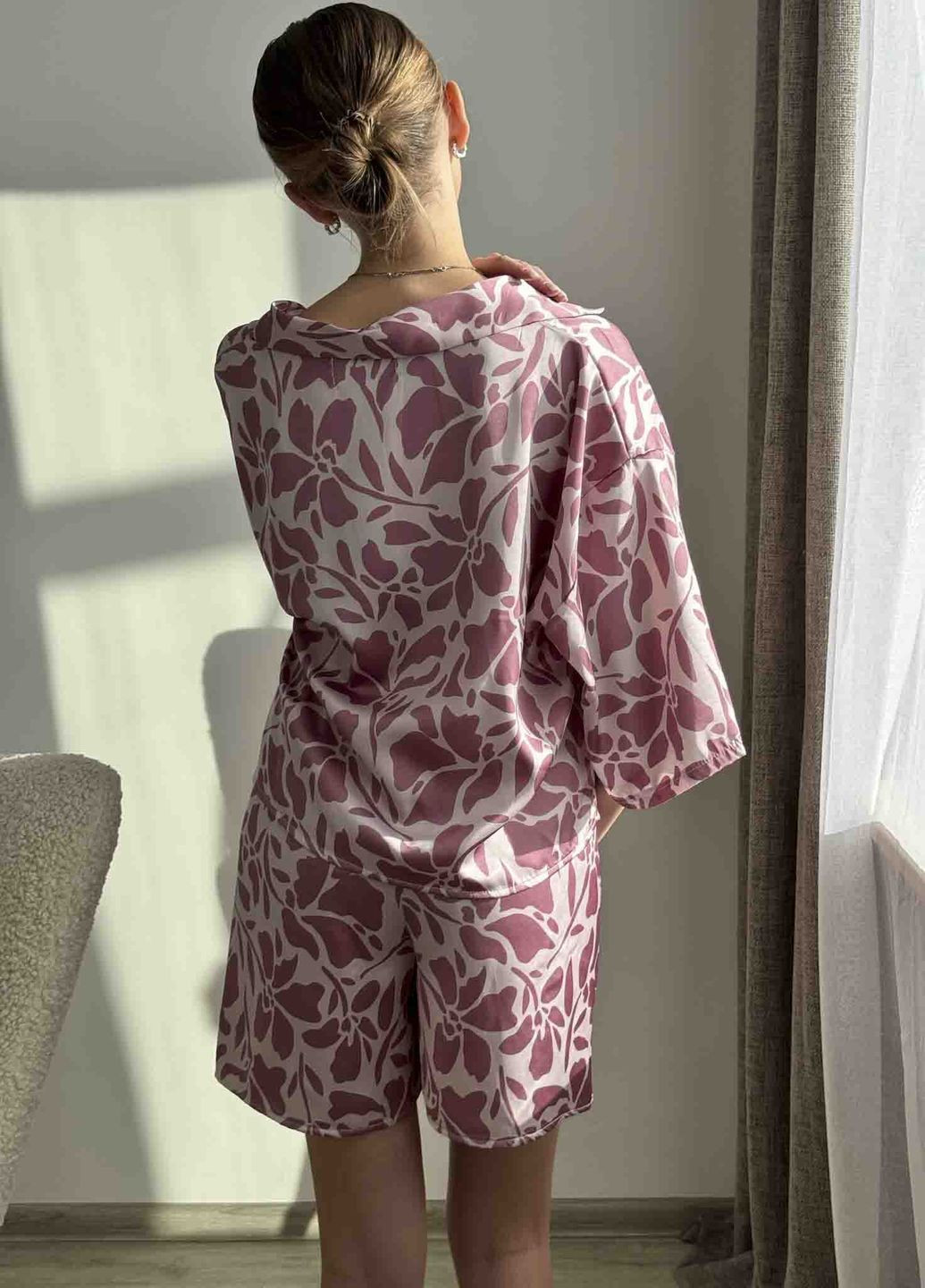 Розовая всесезон пижама коллекции «буйность» (рубашка, шорты) VIDCHUY