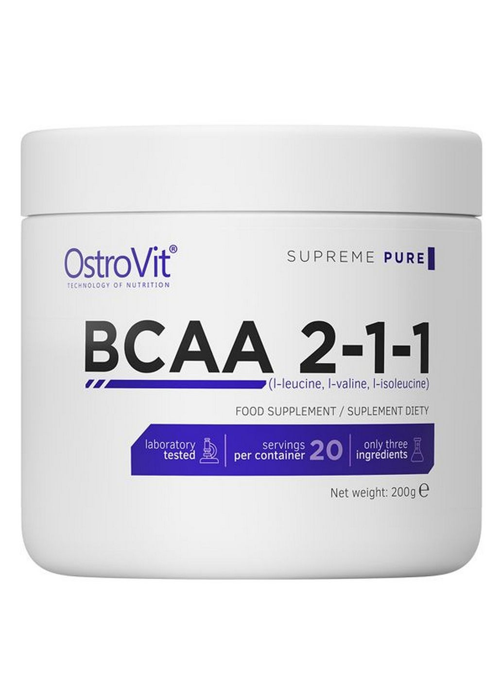 Амінокислота BCAA 2-1-1, 200 грам Без смаку Ostrovit (293339423)