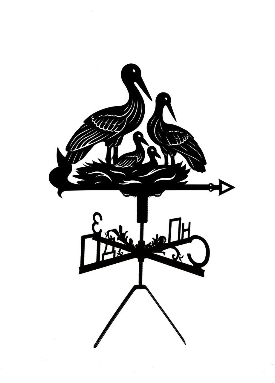 Флюгер Аисты №4, флюгер на крышу из металла 2 мм. No Brand (368896441)