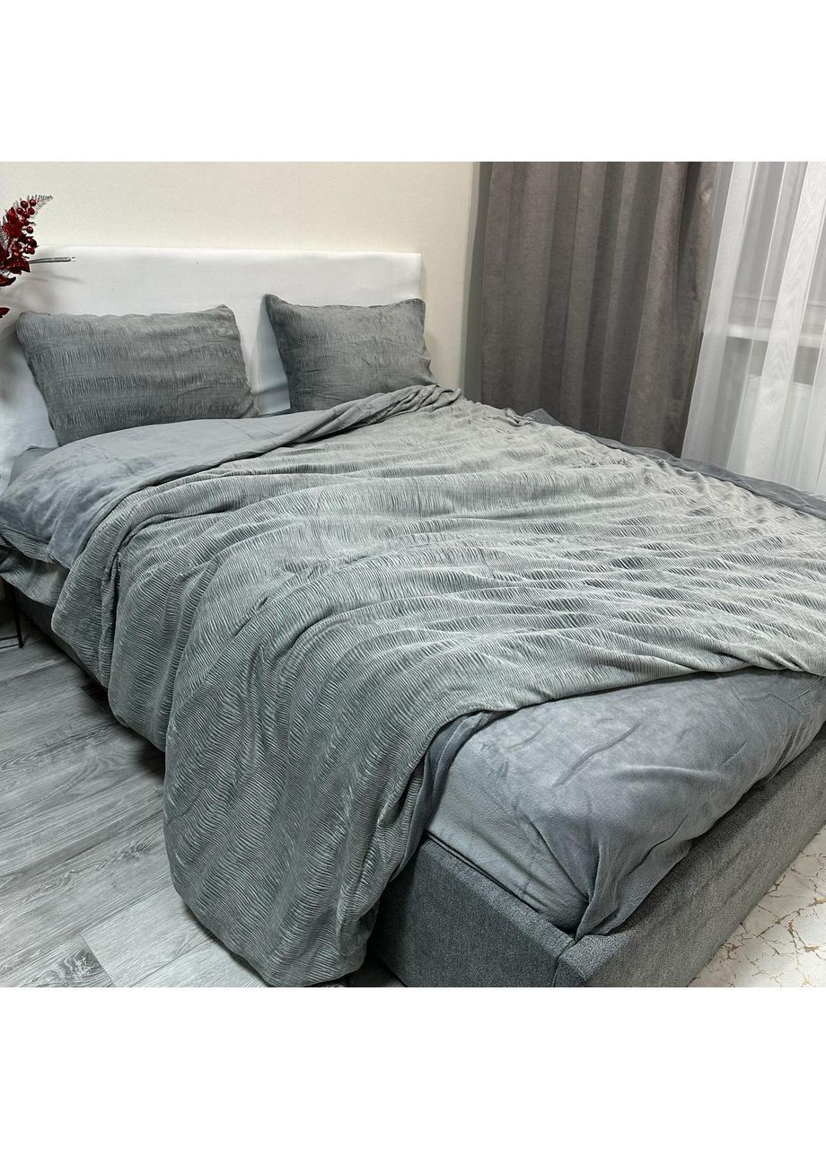 Постільна білизна "Luxury Жатка Велюр" (Євро). 200х230 см графітового кольору. No Brand (367912400)